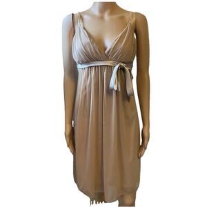 FirstKiss Y2K Dress Sz M Babydoll Fairy Metallic Gold Mini Spaghetti Strap Bow